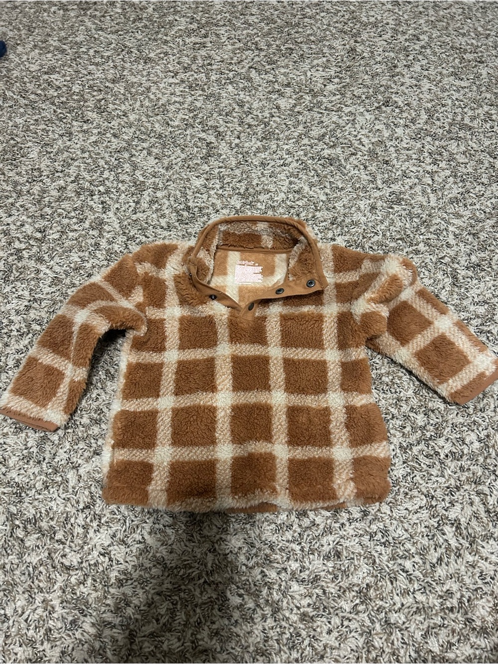 Cat & Jack Brown and Cream Plush Check Pullover Sweater